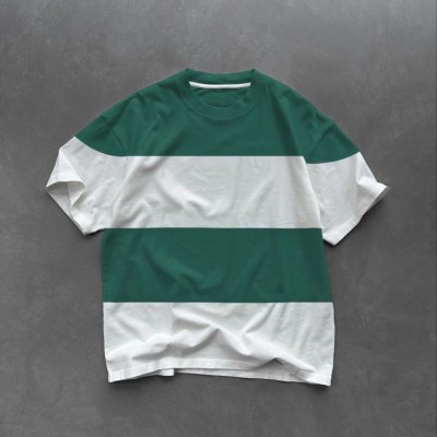 Erkek  Kısa kol Bisiklet Yaka Parçalı T-Shirt - Yeşil